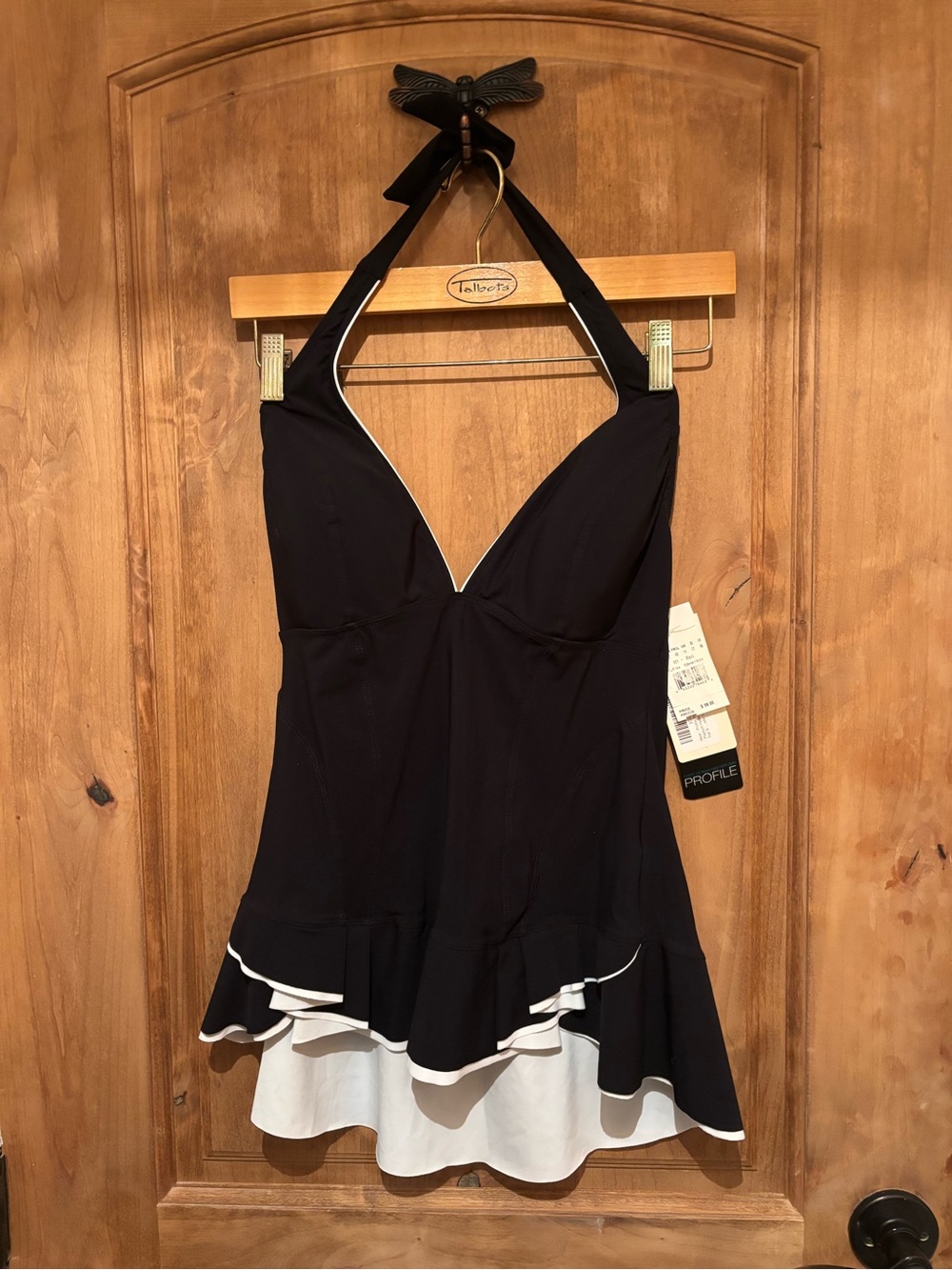 Gottex Black and White Halter Swim Camisole with Ruffle Hem